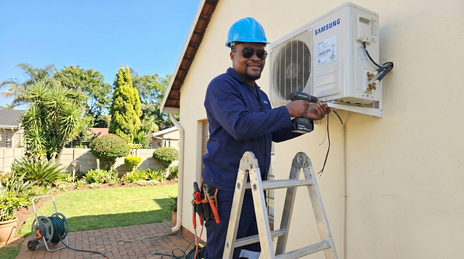 EliteWaves technician installing a Samsung AC unit